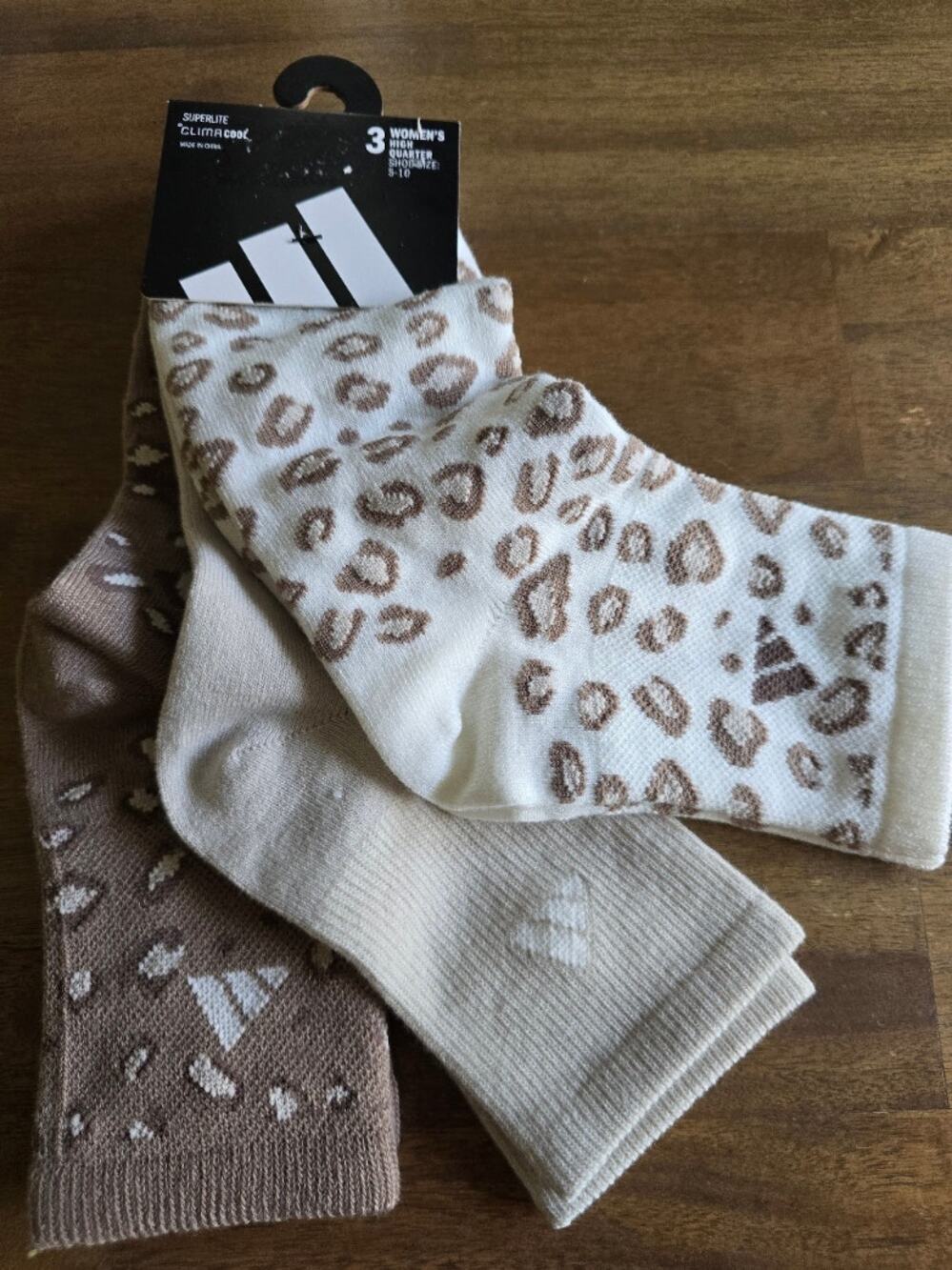 Adidas Women’s Superlite High Quarter Socks 3-Pack Leopard Print Size 5-10 NWT